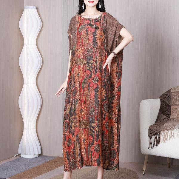 Bat Sleeves Printed Cover Up Dress Plus Size Resort Caftan