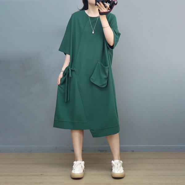 Casual Style Tied Sweatshirt Dress Loose Cotton T-shirt Dress