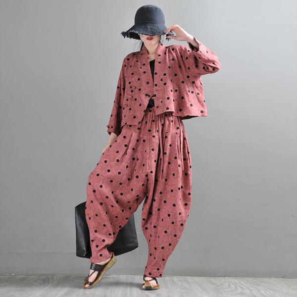 Embroidery Polka Dot Harem Pants Linen Customized Trousers