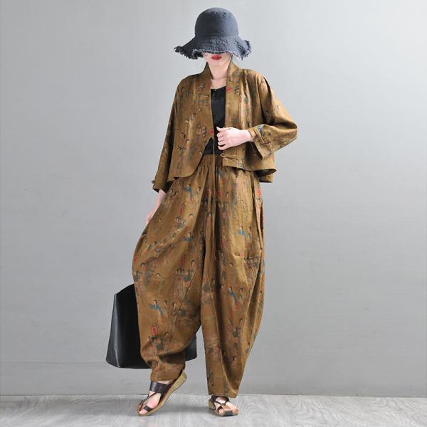 Women Painted Linen Travel Pants Designer Customize Elephant Pants