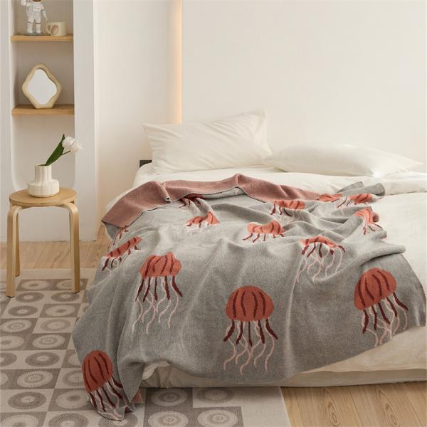 Jellyfish Pattern Knitting Blanket Modern Cotton Cozy Throw