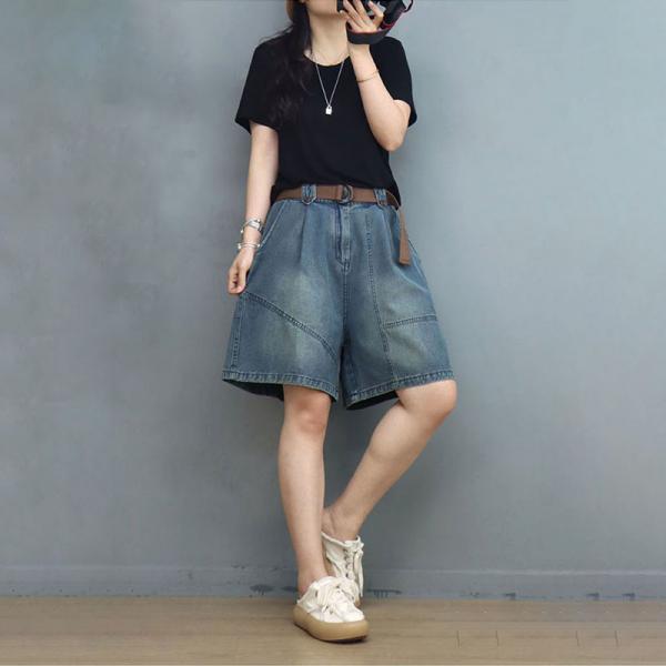 Summer Wide Leg Jorts Straight Leg Stone Wash Jean Shorts