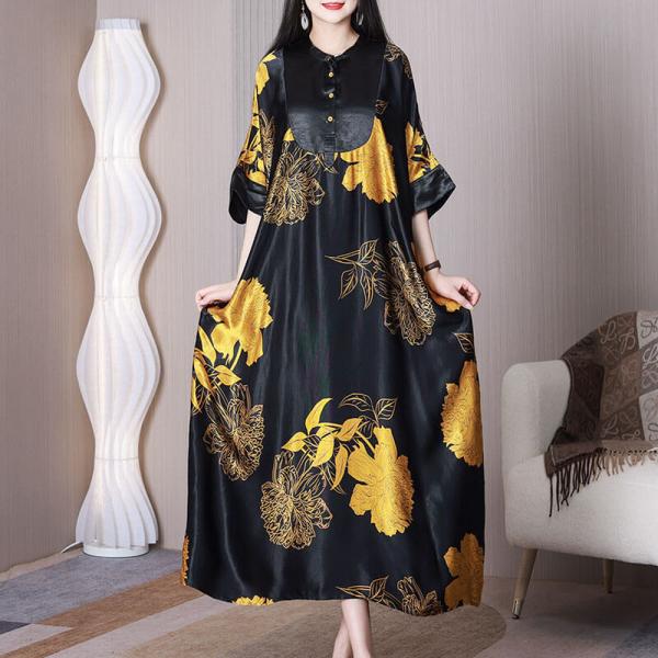 Yellow Peony Black Formal Dress Long Elegant Concert Dress