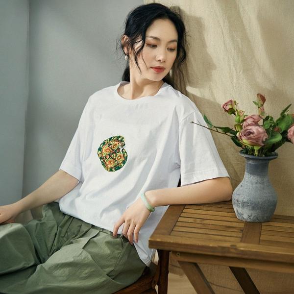 Half Sleeves Totem Printed Tee Crew Neck Cotton Graphic T-shirt