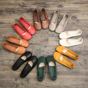 Genuine Cowhide Slip-On Shoes Solid Colors Granny Loafers