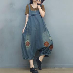 Low Crotch Balloon Legs Overalls Patchwork 90s Overalls