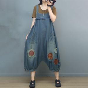 Low Crotch Balloon Legs Overalls Patchwork 90s Overalls