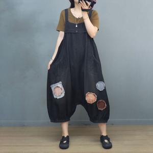 Low Crotch Balloon Legs Overalls Patchwork 90s Overalls