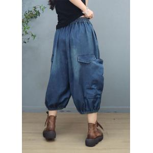 Side Pockets Denim Cropped Jeans Womens Stone Wash Jeans