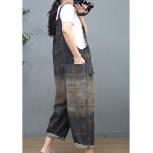 Stone Wash Black Tartan Overalls Baggy Gardening Overalls