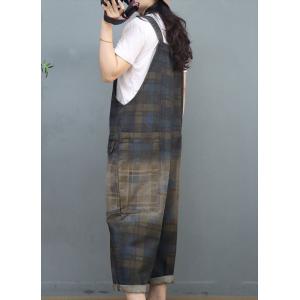 Stone Wash Black Tartan Overalls Baggy Gardening Overalls