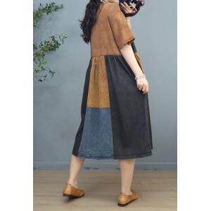 Color Blocks Loose Resort Dress Cotton Linen Summer Dress