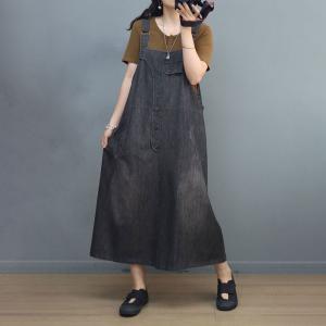 Adjustable Straps Overall Dress Loose A-Line Denim Dress