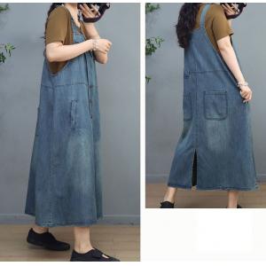 Adjustable Straps Overall Dress Loose A-Line Denim Dress