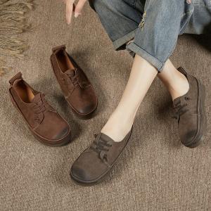 Cozy Cowhide Leather Travel Footwear Low Heels Slip-On Mom Flats