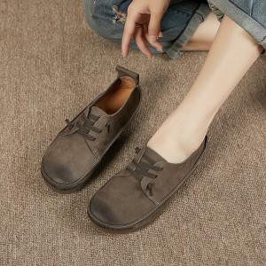 Cozy Cowhide Leather Travel Footwear Low Heels Slip-On Mom Flats