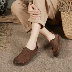 Cozy Cowhide Leather Travel Footwear Low Heels Slip-On Mom Flats