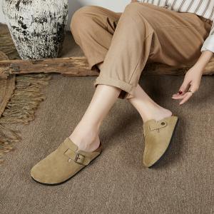 Buckle Straps Suede Slippers Summer Flat Sandals