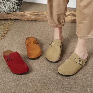 Buckle Straps Suede Slippers Summer Flat Sandals