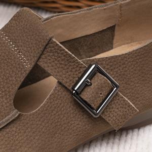 Hollow Out Leather Mary Jane Shoes Wide Toe T-Strap Flats