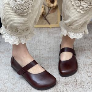 Hook and Loop Leather Doll Shoes Cozy Mary Jane Flats