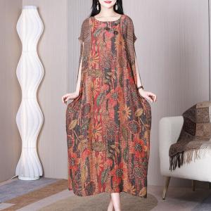 Bat Sleeves Printed Cover Up Dress Plus Size Resort Caftan