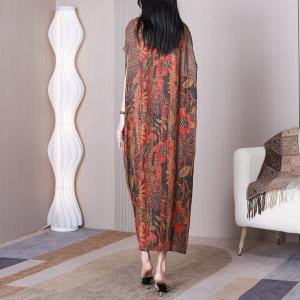 Bat Sleeves Printed Cover Up Dress Plus Size Resort Caftan