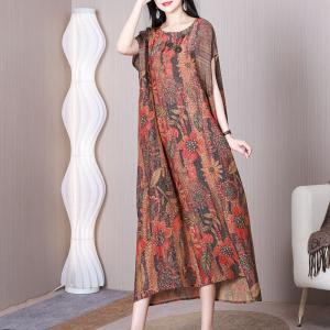 Bat Sleeves Printed Cover Up Dress Plus Size Resort Caftan