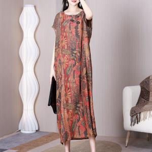 Bat Sleeves Printed Cover Up Dress Plus Size Resort Caftan