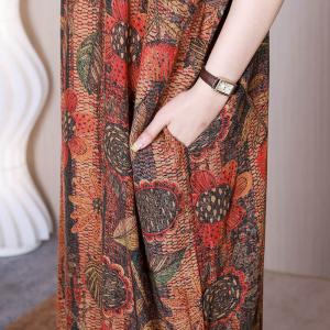 Bat Sleeves Printed Cover Up Dress Plus Size Resort Caftan