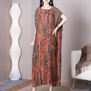 Bat Sleeves Printed Cover Up Dress Plus Size Resort Caftan