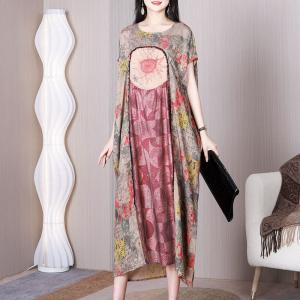 Sunflower Patterned Caftan Dress Tropical Large Mulberry Silk Dress