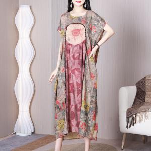 Sunflower Patterned Caftan Dress Tropical Large Mulberry Silk Dress