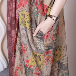Sunflower Patterned Caftan Dress Tropical Large Mulberry Silk Dress