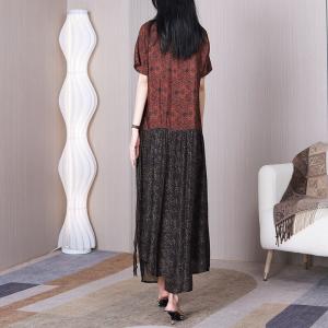 Coffee Contrast Flouncing Swing Dress V-Neck Tied Summer Dress