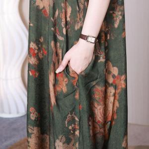 Bi-Colored Printed Maxi Kimono Dress Short Sleeves Cruise Dress