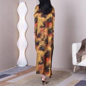 Yellow Flowers Chinese Modern Qipao Plus Size Silky Cocoon Dress