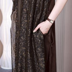 Mulberry Silk Coffee Floral Dress Layering Tied Shift Dress