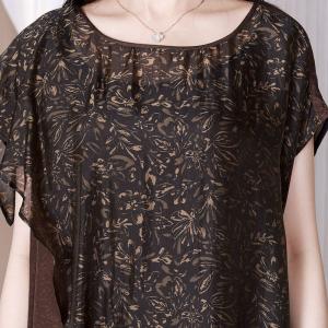 Mulberry Silk Coffee Floral Dress Layering Tied Shift Dress