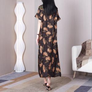 Rose Printed Loose Chinese Dress Elegant Senior Women Dress