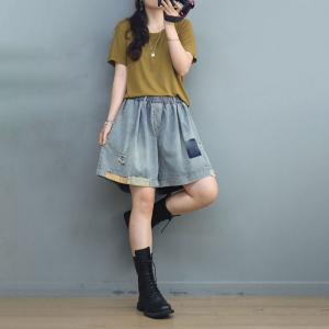 Patchwork Ripped Light Wash Jorts Wide Leg Shorts for Women