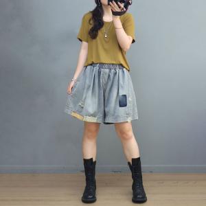 Patchwork Ripped Light Wash Jorts Wide Leg Shorts for Women