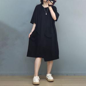 Casual Style Tied Sweatshirt Dress Loose Cotton T-shirt Dress