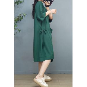 Casual Style Tied Sweatshirt Dress Loose Cotton T-shirt Dress