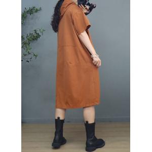 Short Sleeves Cotton Hooded Dress Plus Size 90s Casual Dress