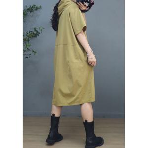 Short Sleeves Cotton Hooded Dress Plus Size 90s Casual Dress