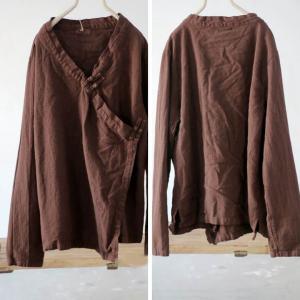 Long Sleeves Linen Chinese Button Wrap Blouse