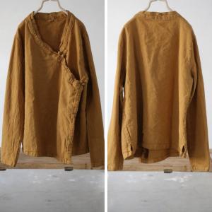 Long Sleeves Linen Chinese Button Wrap Blouse