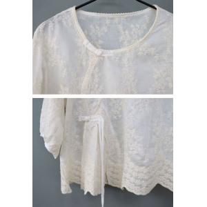 Chinese Buttons Floral Embroidery Blouse Ramie Wrap Blouse