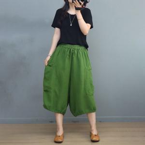 Solid Colors Linen Cropped Pants Wide Leg Gardening Pants